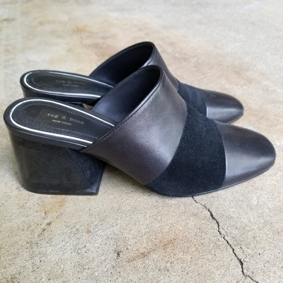 rag & bone Shoes - Rag & Bone Black Leather Suede Millie Mules Lucite